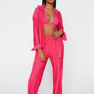 Plisse Oversized Button Down Shirt